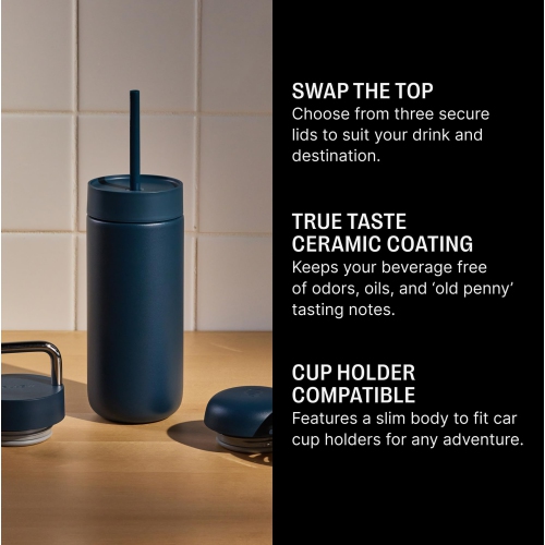 Ensemble Carter de fellow 16&nbsp;oz tasse de voyage avec poignée de transport, couvercles Move & Cold et paille - gobelet à café To-Go, CE