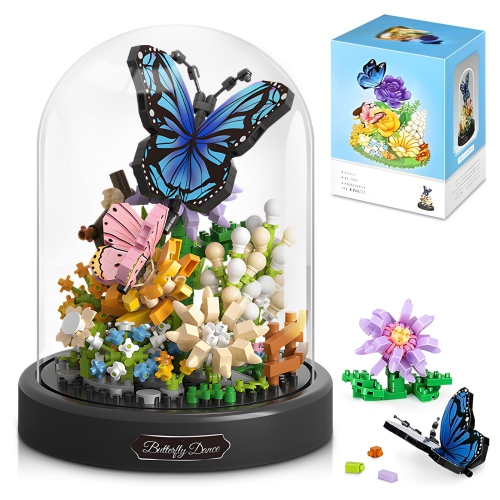 HIGH GODO Flower Bouquet Butterfly Building Set, Bonsai Tree Flowers Building Blocks with Dust Cover, 530 PCS Micro Bric