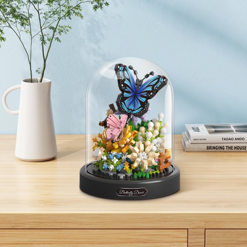 HIGH GODO Flower Bouquet Butterfly Building Set, Bonsai Tree Flowers Building Blocks with Dust Cover, 530 PCS Micro Bric
