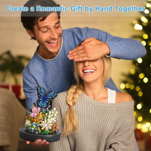 HIGH GODO Flower Bouquet Butterfly Building Set, Bonsai Tree Flowers Building Blocks with Dust Cover, 530 PCS Micro Bric