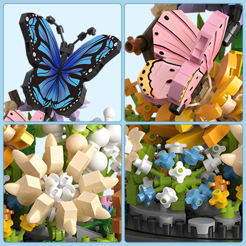 HIGH GODO Flower Bouquet Butterfly Building Set, Bonsai Tree Flowers Building Blocks with Dust Cover, 530 PCS Micro Bric