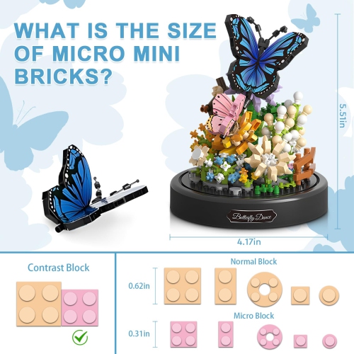 HIGH GODO Flower Bouquet Butterfly Building Set, Bonsai Tree Flowers Building Blocks with Dust Cover, 530 PCS Micro Bric
