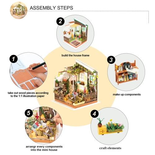 (Sunshine Garden) - Rolife DIY Miniature Dollhouse Set-Model Building Kit to Build-Assembly Garden Fairy House-3D Wooden