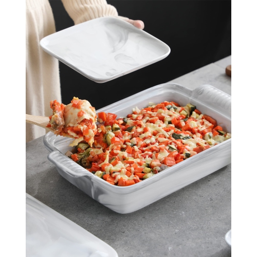 Cocotte avec couvercle MALACASA, plat de cuisson de 3,4 pintes avec couvercle, plat de cuisson profond en céramique avec couvercle, plat de cuisson