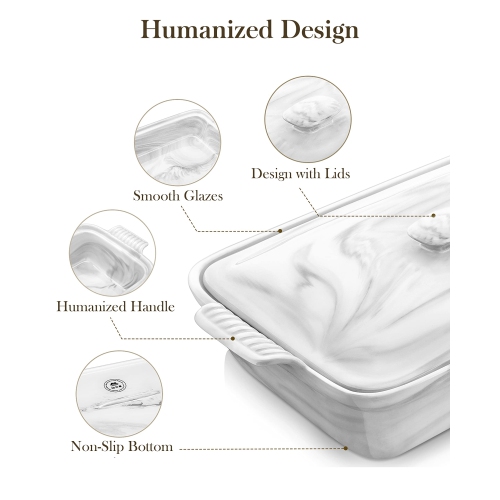 Cocotte avec couvercle MALACASA, plat de cuisson de 3,4 pintes avec couvercle, plat de cuisson profond en céramique avec couvercle, plat de cuisson