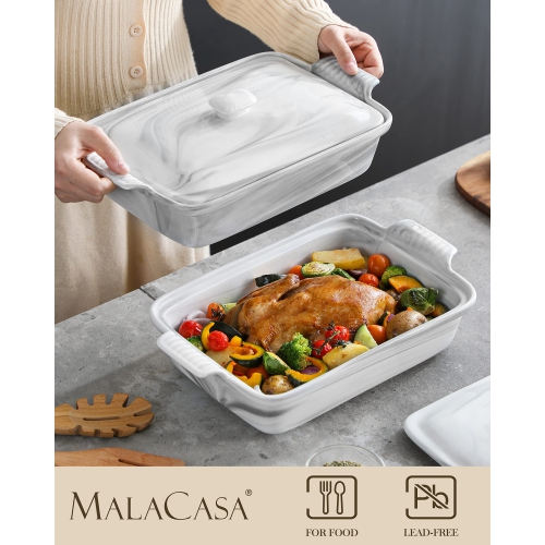 Cocotte avec couvercle MALACASA, plat de cuisson de 3,4 pintes avec couvercle, plat de cuisson profond en céramique avec couvercle, plat de cuisson