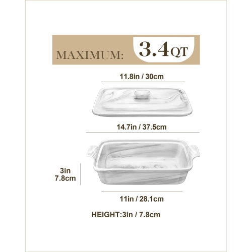 Cocotte avec couvercle MALACASA, plat de cuisson de 3,4 pintes avec couvercle, plat de cuisson profond en céramique avec couvercle, plat de cuisson