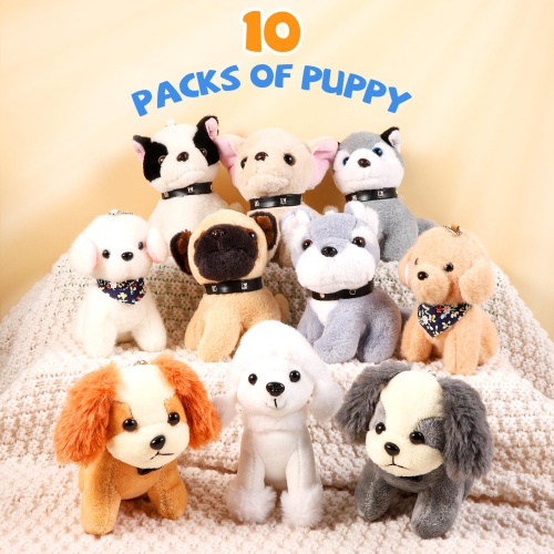 Niceup 10Pcs 4.5in Puppy Dogs Stuffed Animals Bulk for Kids Party Favors Loot Bag Fillers Pet Adoption Class Gift Small