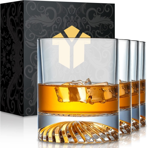 OPAYLY Whiskey Glasses Old Fashioned Glasses Set of 4 12oz Rocks Glasses Gift for Men Women Drinking Bourbon Scotch Cock