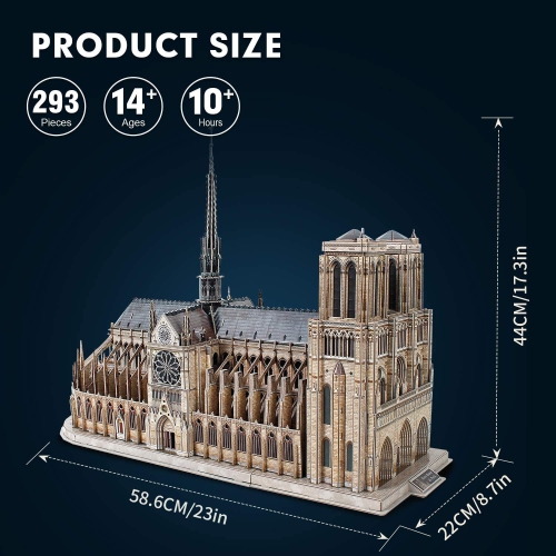 CubicFun 3D Puzzle for Adults Moveable Notre Dame de Paris Church Model Kits Large Challenge French Cathedral Brain Teas