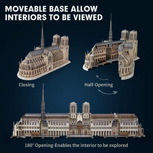 CubicFun 3D Puzzle for Adults Moveable Notre Dame de Paris Church Model Kits Large Challenge French Cathedral Brain Teas