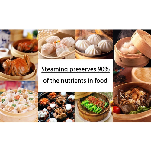 Hcooker 2 Tier Kitchen Bamboo Steamer with Double Stainless Steel Banding for Asian Cooking Buns Dumplings Vegetables Fi