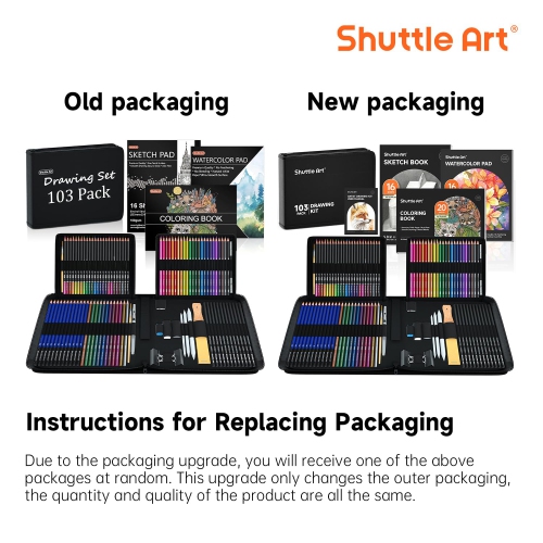 Trousse de dessin Shuttle Art, ensemble de 103 crayons à dessin, ensemble de croquis et de dessin artistique avec crayons de couleur, croquis et GR