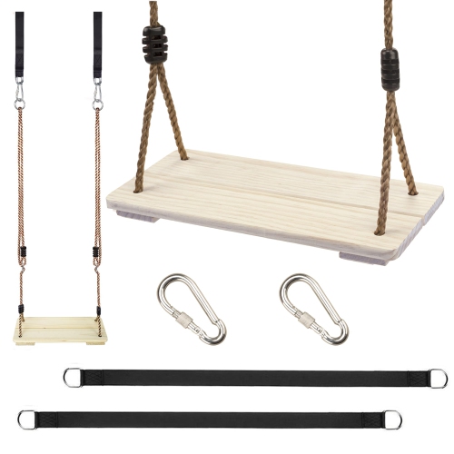 Siège de balançoire KINSPORY, balançoire en bois avec courroies d'arbre, balancoire réglable de 63&nbsp;po pour le porche en bois pour enfant,
