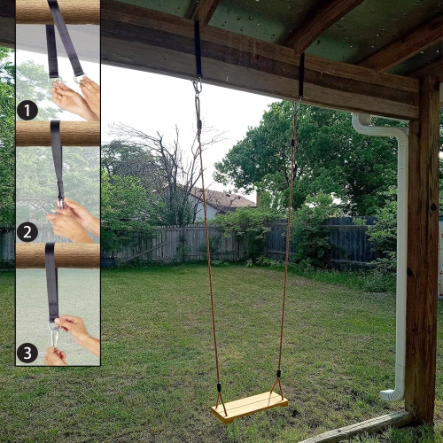 Siège de balançoire KINSPORY, balançoire en bois avec courroies d'arbre, balancoire réglable de 63 po pour le porche en bois pour enfant,