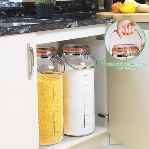 Qianfenie – Récipient en verre de 2 gallons avec couvercle hermétique, récipient en verre hermétique d'un gallon avec poignée en acier inoxydable