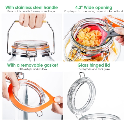 Qianfenie – Récipient en verre de 2 gallons avec couvercle hermétique, récipient en verre hermétique d'un gallon avec poignée en acier inoxydable