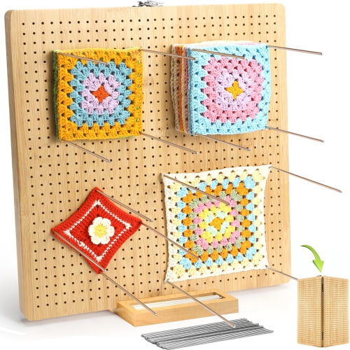 15.5" x 15.5" Foldable Crochet Blocking Board with Pegs | 35 Stainless Steel Rod Pins - Upgrade Large Blocking Boards fo