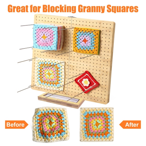 15.5" x 15.5" Foldable Crochet Blocking Board with Pegs | 35 Stainless Steel Rod Pins - Upgrade Large Blocking Boards fo