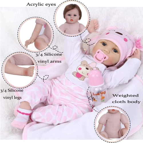 ZIYIUI 22 inch Realistic Reborn Dolls Soft Silicone Real Look Newborn Baby Handmade Simulation Reborn Dolls Girls with E