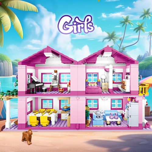 Pink Girls Summer Villa Friends Building Set Compatible with Lego Friends Construction Educational Toy for Kids Age 8-12