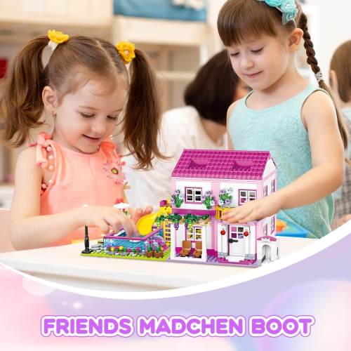 Pink Girls Summer Villa Friends Building Set Compatible with Lego Friends Construction Educational Toy for Kids Age 8-12