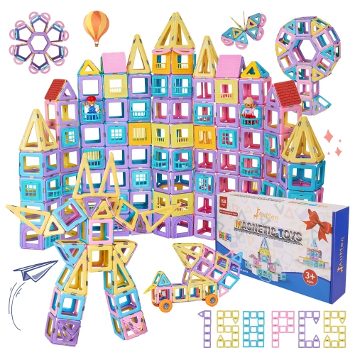 JAIIMEN  Magnetic Tiles Toys, Kids Building Blocks Set With Magnetic Figure, 3D Magnet Tile Girls Boys Stem Toy Learning