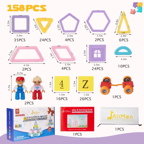 JAiiMen Magnetic Tiles Toys, Kids Building Blocks Set with Magnetic Figure, 3D Magnet Tile Girls Boys STEM Toy Learning