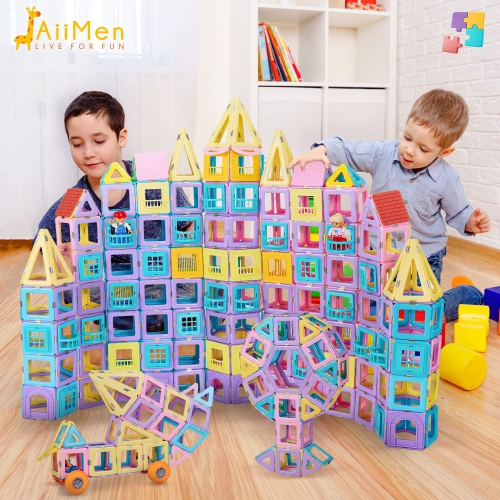 JAiiMen Magnetic Tiles Toys, Kids Building Blocks Set with Magnetic Figure, 3D Magnet Tile Girls Boys STEM Toy Learning