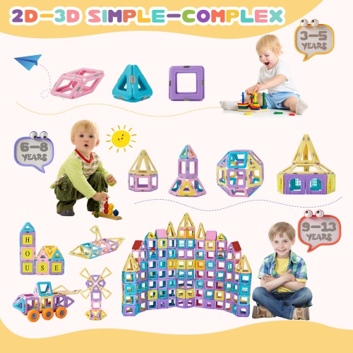 JAiiMen Magnetic Tiles Toys, Kids Building Blocks Set with Magnetic Figure, 3D Magnet Tile Girls Boys STEM Toy Learning