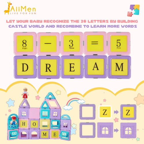 JAiiMen Magnetic Tiles Toys, Kids Building Blocks Set with Magnetic Figure, 3D Magnet Tile Girls Boys STEM Toy Learning