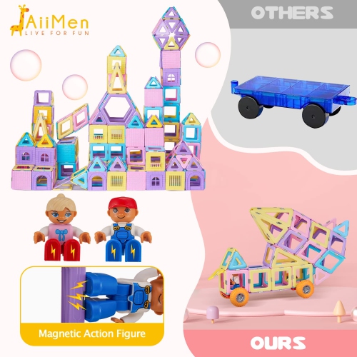 JAiiMen Magnetic Tiles Toys, Kids Building Blocks Set with Magnetic Figure, 3D Magnet Tile Girls Boys STEM Toy Learning