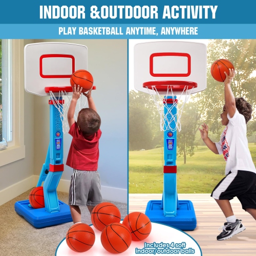 SUPER JOY Toddler Basketball Hoop Height Adjustable Kids Basketball Hoop for Indoor Outdoor Play Portable Basketball Goa