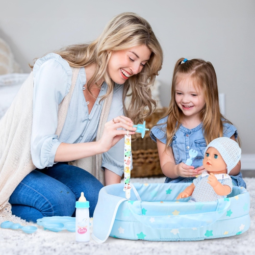 Baby Doll 12 Inches Boy Doll Set with 3 Clothes and Accessories, Carrier Bassinet Bed, Bottle, Pacifier, Blanket, Preten