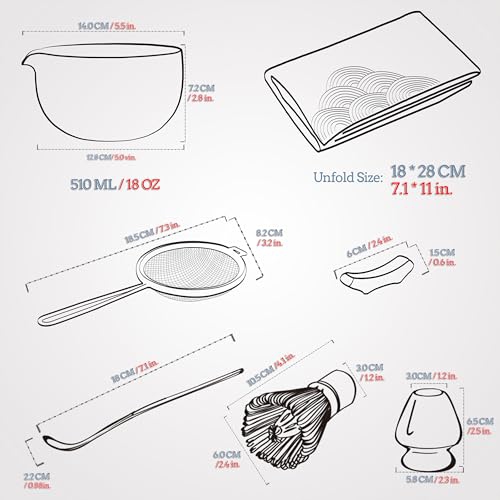 Ensemble de fouets Matcha de TEANAGOO, ensemble de 7 pièces pour matcha, ensemble de matcha pour cérémonie, ensemble à thé Matcha, fouet matcha et