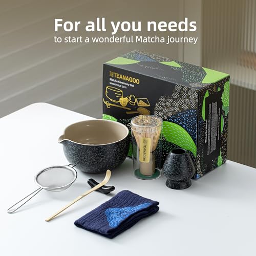 Ensemble de fouets Matcha de TEANAGOO, ensemble de 7 pièces pour matcha, ensemble de matcha pour cérémonie, ensemble à thé Matcha, fouet matcha et