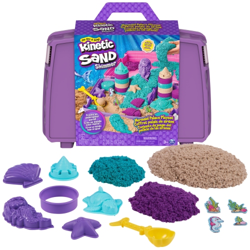 Kinetic Sand, Mermaid Palace Playset with 2.06lbs Play Sand, Tools & Folding Sandbox