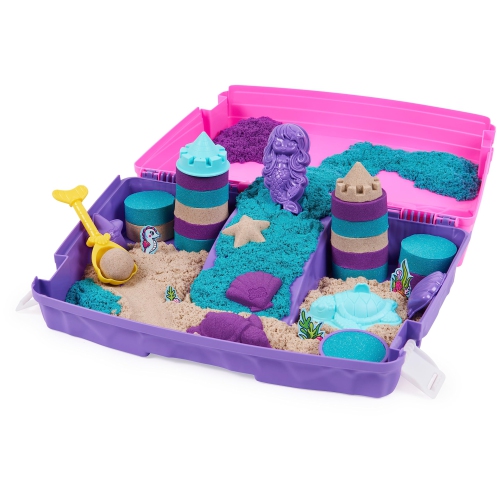 Kinetic Sand, Mermaid Palace Playset with 2.06lbs Play Sand, Tools & Folding Sandbox