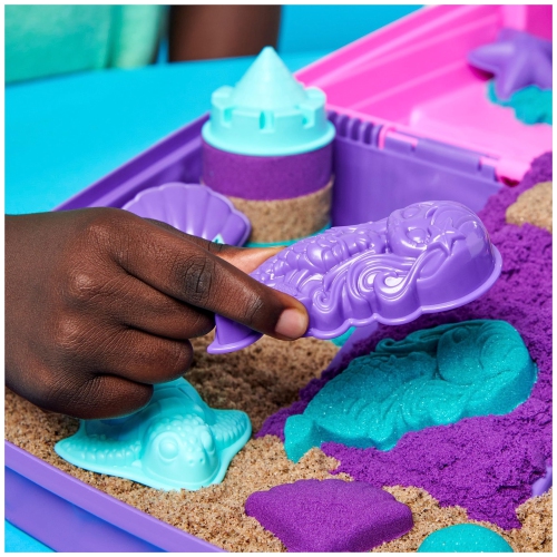 Kinetic Sand, Mermaid Palace Playset with 2.06lbs Play Sand, Tools & Folding Sandbox