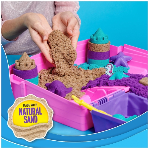 Kinetic Sand, Mermaid Palace Playset with 2.06lbs Play Sand, Tools & Folding Sandbox