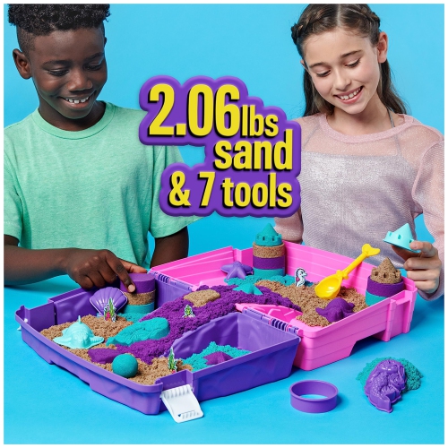 Kinetic Sand, Mermaid Palace Playset with 2.06lbs Play Sand, Tools & Folding Sandbox
