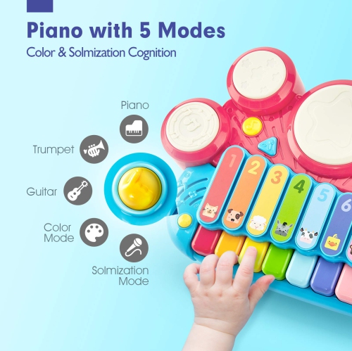 hahaland Baby Toys 12-18 Months - Toddler Toys for 1 2 3 Year Old Boys Girls Gifts, 5 in 1 Kids Baby Piano Drum Set, Mus