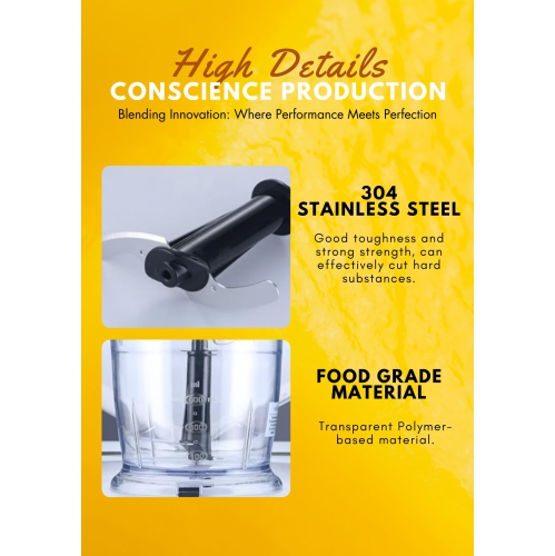 MegaWise 5-in-1 Immersion Handheld Blender, Powerful 12-Speed Settings Handheld Stick Blender, Titanium Steel Blade, 500