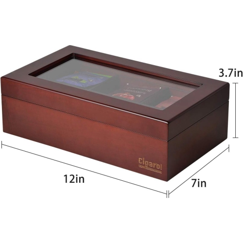 Volenx Tea Chest Box, Wooden Tea Box Storage Organizer with Dividers and Glass Window, Tea Box Holder 6 Compartment for