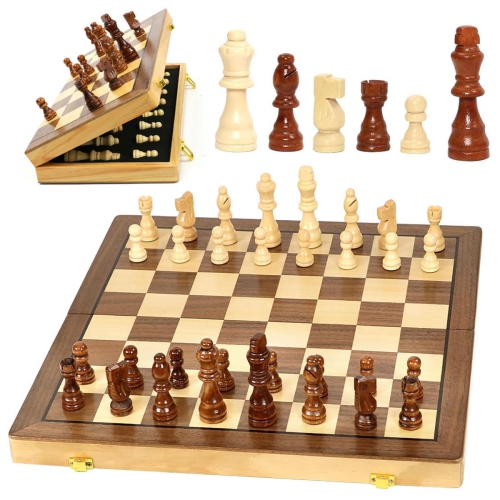 EXQLINE  15.35 Inch Magnetic Wooden Chess Set, Large Chess Board Set With 2 Extra Queens, Handmade Portable Travel Foldin