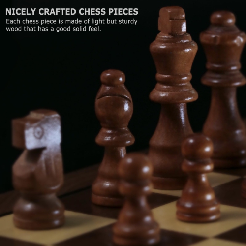 15.35 Inch Magnetic Wooden Chess Set, Exqline Large Chess Board Set with 2 Extra Queens, Handmade Portable Travel Foldin