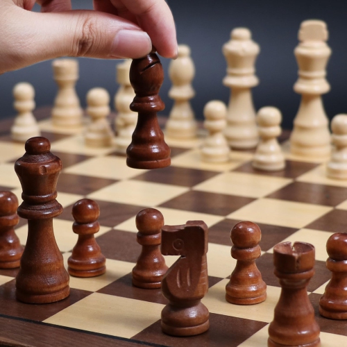 15.35 Inch Magnetic Wooden Chess Set, Exqline Large Chess Board Set with 2 Extra Queens, Handmade Portable Travel Foldin