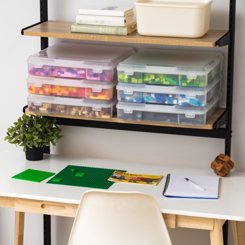 IRIS USA 6 Pack Clear Scrapbook Paper Storage Boxes, Portable Craft and Art Project Case for 12 x 12 File Paper, Plastic