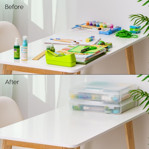 IRIS USA 6 Pack Clear Scrapbook Paper Storage Boxes, Portable Craft and Art Project Case for 12 x 12 File Paper, Plastic