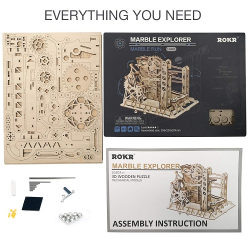 ROKR 3D Assembly Wooden Puzzle Brain Teaser Game Mechanical Gears Set Model Kit Marble Run Set Unique Craft Kits Christm